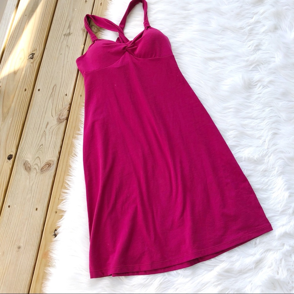 Prana Magenta Twist-Strap Mini Dress